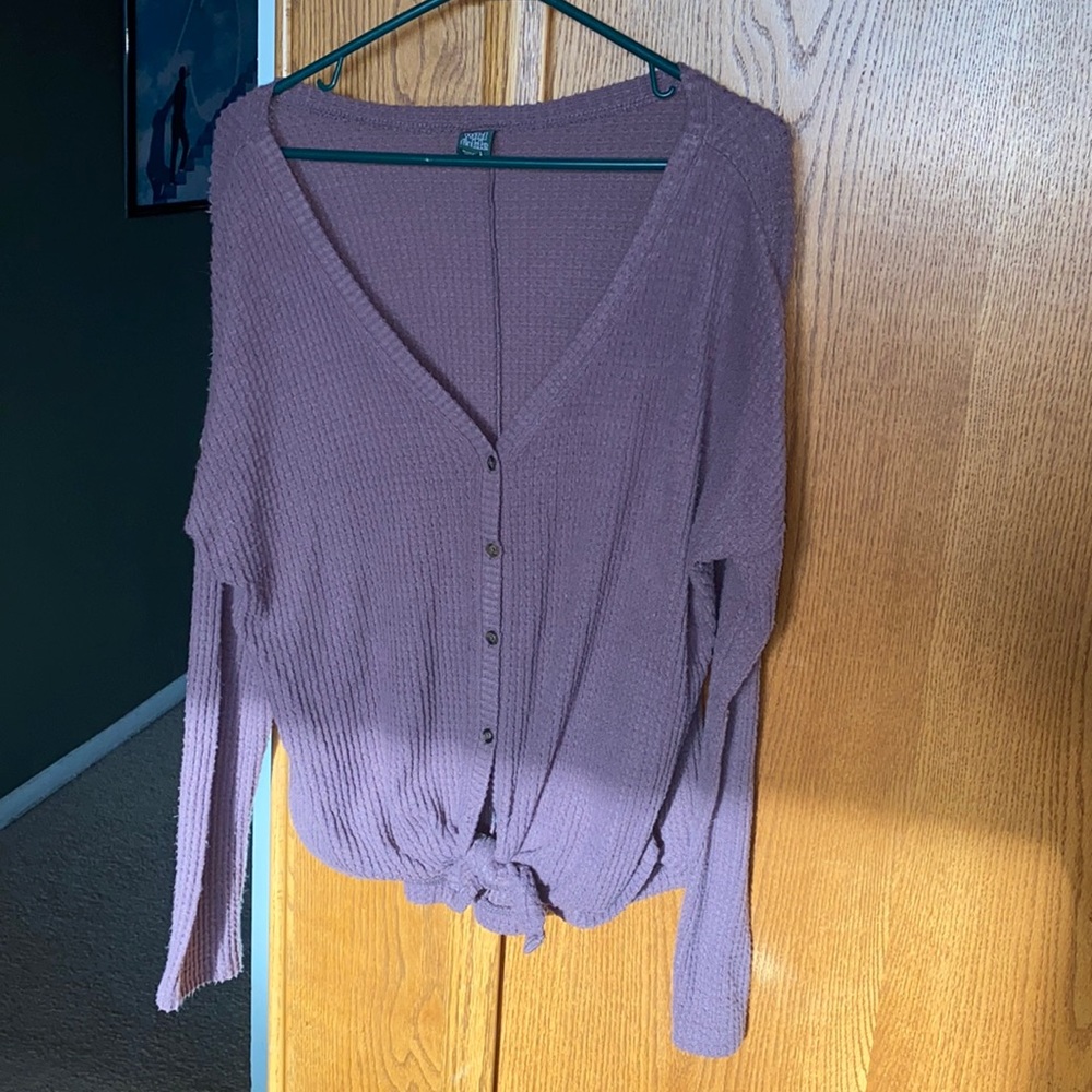 Wild Fable Purple Waffle Button Up Top